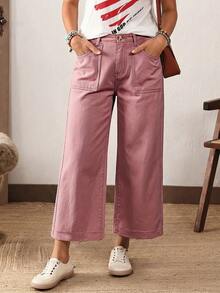 EMERY ROSE Jeans de pierna ancha de unicolor casual y cómodo para tallas grandes - Rosa coral - Ver 4