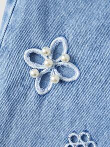Sweetra 鏤空刺繡休閒女款牛仔褲 - 藍色 - 查看 4
