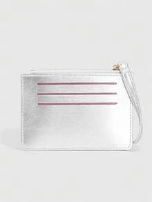 ROMWE 1 Buah Dompet Koin Mini Polkadot Y2K, Dompet Kecil PU Modis, Tempat Kartu Gaya Kawaii, Tas Penyimpanan Dokumen ID, Organizer Kartu Polkadot Tipis Multi-Lapisan yang Dapat Dilepas - Perak - View 7