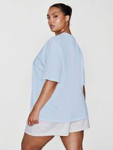 MUSERA Plus Size T-Shirt Spring, Vacation, Summer, Holiday, Elegant, Casual - Blue - View 2