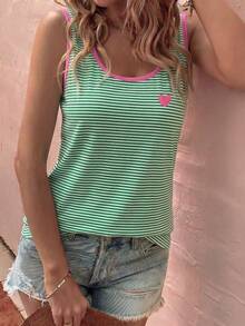 EMERY ROSE Women's Spring/Summer New Arrival Hot Selling Heart & Stripe Print Casual Versatile Tank Top - Multicolor - View 3