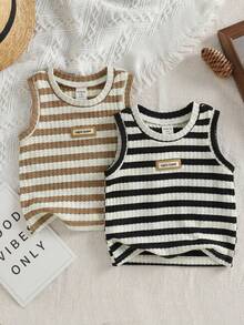 SHEIN Vintaside Kids 男婴圆领条纹拼接休闲日常上衣 - 彩色 - 查看 7