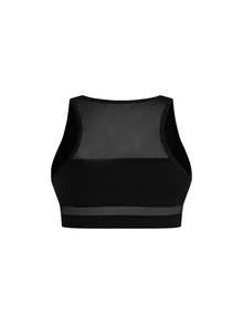 Cheerettes Plus Size Women Solid Color Mesh Patchwork Fitness Sports Tank Top - Black - View 4