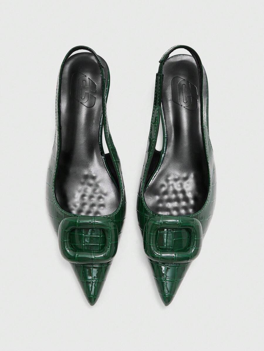 CUCCOO GRLICON Women Shoes Spring And Summer New Patent Leather Rhombus Pointed Empty Shoes, French Commuting Style, Daily Dating, Workplace Temperament Versatile - Green 5 - View 1