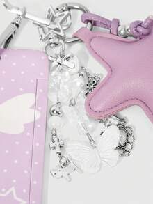 ROMWE Kawaii 1 Fashionable Polka Dot Card Cover Printed Picture Plus Bow Beaded Bag Accessory Buckle, Suitable For Decorative Handbags, Messenger Bags, Backpacks, Etc - Purple Polka Dot Card Holder - View 3