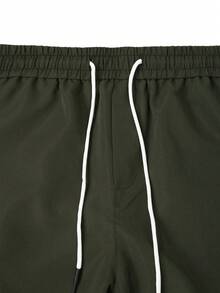 Manfinity Roughcore Men's Casual Elastic Waist Drawstring Cargo Pants - Army Green - View 4