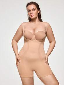 SHEIN 1 chiếc quần định hình không đường may size lớn cho nữ, kiểm soát bụng, hở ngực - Màu be - Xem 2