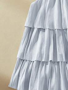 SHEIN Young Girl Cute Sweet Multi-Layer Ruffle Hem Round Neck Sleeveless Dress - Blue - View 6