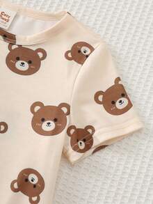 Cozy Pixies 2pcs Baby Boy Cartoon Pattern Knit Soft Crew Neck Short Sleeve Pullover Top And Bib Shorts Set - Multicolor - View 6