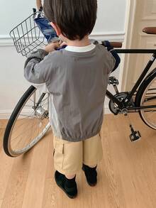 DAZY V-Neck Graphic Print Loose Long Sleeve Contrast Color Young Boys T-Shirt - Khaki - View 4