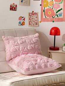 1 pezzo Federa per cuscino con fiocco, decorazione d'interni coquette, carina, in finta pelliccia morbida, stile preppy, soffice e vellutata, federa decorativa per letto, divano e divano, decorazione per la casa in primavera-estate - Rosa - Visualizzare 5