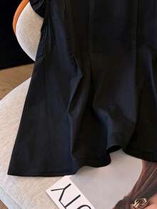Franclia Women's Solid Color Pleated Casual Versatile Daily Wear Shirt - Black - View 3