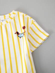 SHEIN 2件套女童针织条纹圆领休闲T恤和梭织条纹裤套装 - 彩色 - 查看 12
