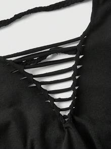 ROMWE Y2K Hollow Out Backless Twist Knot Design Sexy Slim Fit Women T-Shirt - Black - View 3