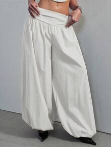 Hauture Women's Low Rise Shirred Waist Pull On Balloon Pant Sexy Office Wear - White - View 4