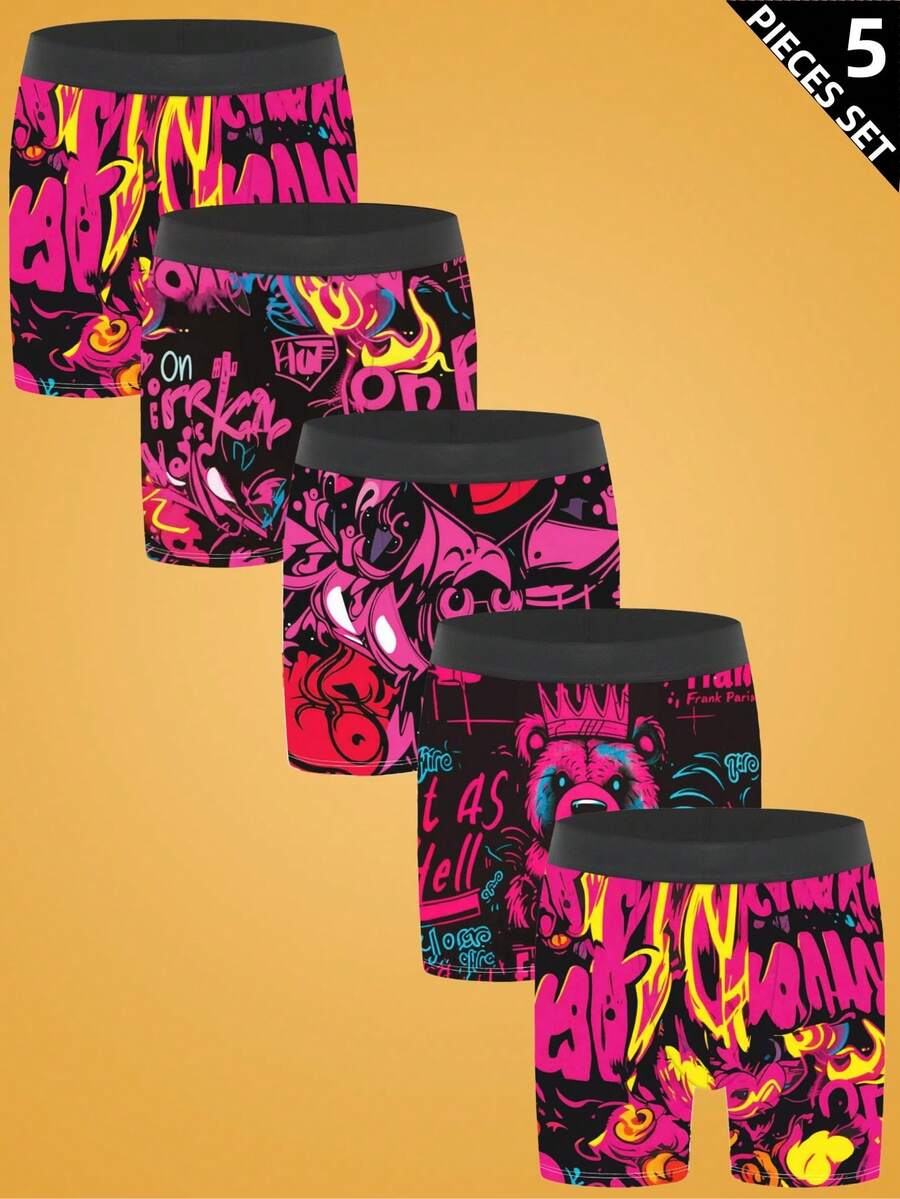 Notgurli 5pcs/Pack Men's Printed Boxer Briefs - Multicolor - View 1