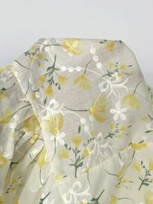 CovetEZ Women's Casual Yellow Floral Ruffle Trim Single-Breasted Shirt,Summer Top - Yellow - View 7