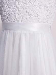 Wedding Summer Girls' Lace Patchwork Satin Half Sleeve Midi Dress, Ball Gown Performance, Birthday Party, Banquet, Christmas White Elegant - White - View 8