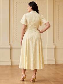 ZEYLAH Women's Sunflower Textured Waist Cinching Puff Sleeve Dress, Spring/Summer - Yellow - View 6