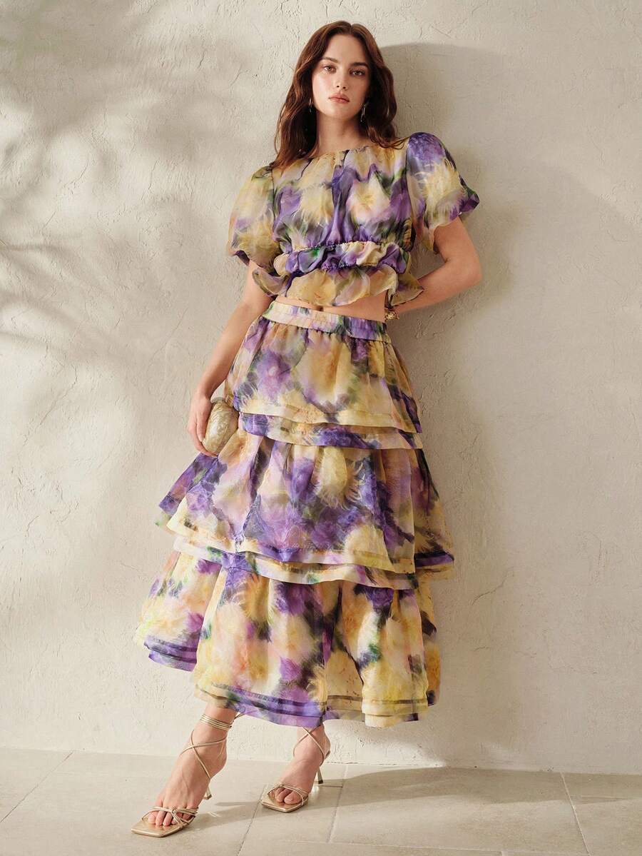 BELROSIE Áo kiểu nữ phong cách Âu Mỹ xuân/hè mới thời trang đa năng vải organza in hoa thiết kế thanh lịch - Nhiều màu - Xem 1