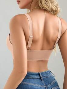 SHEIN 1pc Seamless Minimalist Wavy Edge Solid Color No Underwire Push Up Full Coverage Women Bra - Coral Pink - View 2