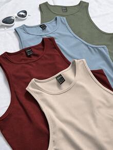 Femesol 4pcs Women's Casual Solid Color Ribbed Knit Tank Tops, Suitable For Daily Commute In Summer Summer Tops  Summer Outfit For Women  Summer Holiday - Multicolor - View 5