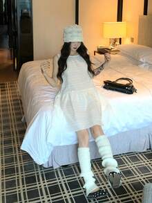 K-Vae Korean Style Basic Versatile Layered Sleeveless Mini Dress, Suitable For Commuting Golf White Summer - White - View 5