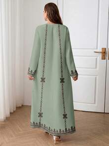 Al Najma Plus Size Women V-Neck Floral Pattern Casual Party Arabic Style Dress - Multicolor - View 2