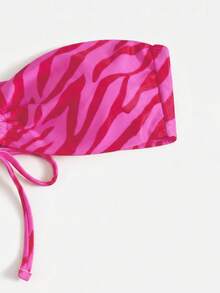 SHEIN Swim 女款夏季海灘斑馬紋性感比基尼三角泳褲泳衣套裝 - 粉色 - 查看 4