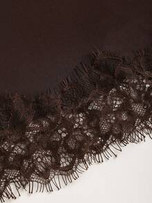 Sweetra Swing Neck Contrast Lace Trim Top, Waist Cinching Design, Daily Wear Date Night Club Outings Halloween Dark Brown Summer Sexy - Coffee Brown - View 5