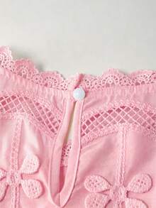 GlowEve Women's Vacation Embroidered Decor Hollow-Out Fashion Blouse - Pink - View 8
