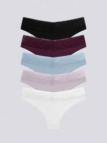 Loungeista 5pcs/Pack Random Color Lace Waist Women's Comfortable Minimalist Briefs - Multicolor - View 3