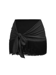 SHEIN Cheerettes 女士拉丁舞流苏罩裙 - 黑色 - 查看 9