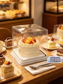 10/20pcs Square Cake Box Sets, Black Forks, Multi-Layer Cake Box, Transparent Dessert Packaging Box, Suitable For Dessert And Cake Packaging, For Use In Kitchens And Cake Shops - Multicolor - View 1