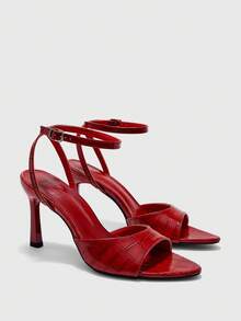 CUCCOO BIZCHIC Simple Round Toe With Stiletto Sandals, High Heels For Workplace Commuting Elegant Summer - Stone red - View 3