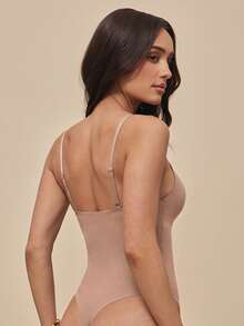 Silquee Body modelador feminino de cor sólida com alças ajustáveis (1 peça) - Coral Rosa - Ver 2