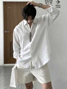 DAZY 男士白色长袖衬衫，适合通勤和春季穿着 - 白色 - 查看 5