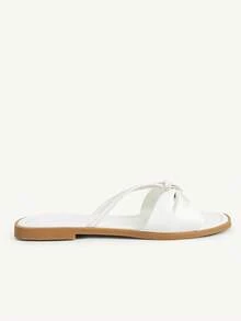 CUCCOO CHICEST Women's Shoes Summer Soft-Soled Bow Toe Sandals, Wearing Holiday White Slippers - White - View 5
