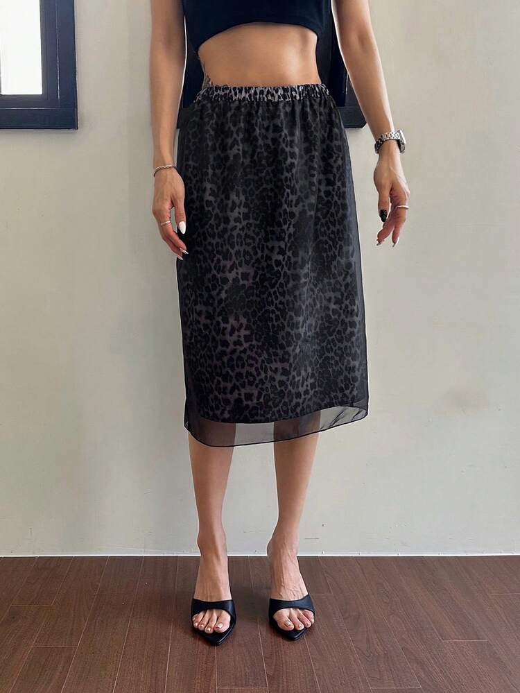 Women's Elastic Waist Leopard Print Casual Skirt