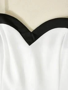SHEIN Franclia 女士基本款通勤连体裤，配有可调节腰带，黑白撞色设计，短款 - 黑與白 - 查看 3