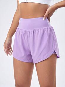SHEIN BASICS Summer High-Waisted Solid Color 2 In 1 Sports Shorts Jogger Shorts Comfy Short Sweater Shorts - Mauve Purple - View 5