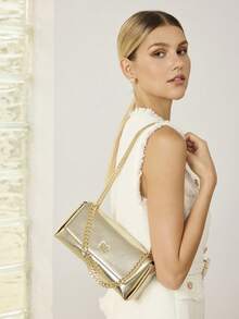 MOTF PREMIUM LADIES SHOULDER BAG, EXQUISITE AND SIMPLE GOLD FLIP MESSENGER BAG, SUITABLE FOR GIRLS, LADIES, SCHOOL, DAILY COMMUTING, DATING, PARTIES, MATCHING - Light gold - View 8
