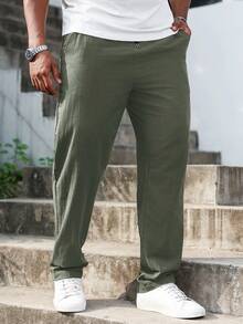 Manfinity Homme Pantalones casuales de uso diario de unicolor para hombres de talla grande - Verde - Ver 3