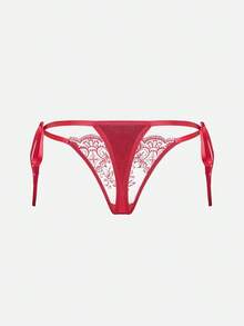 Bella Beso EverydayBra 2件組女款刺繡蕾絲內衣套裝，半透明心形胸罩與蝴蝶結內褲，舒適居家風女款兩件套夏季適用 - 酒紅色 - 查看 12