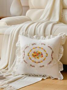 Pack Of 1, Pure White Ruffle Trim, Embroidery, Hollow, Embroidery, Decorative Pillow Pillowcase - Multicolor - View 7