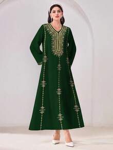 Al Najma 女款度假波希米亞風V領長袖刺繡阿拉伯洋裝 - 彩色 - 查看 6