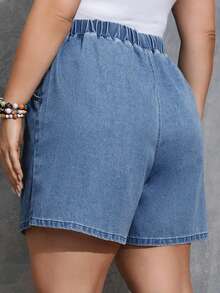 SHEIN PETITE CURVE 大尺碼夏季休閒牛仔短褲 - 白色 - 查看 2