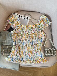 GlowEve Floral Print Frill Trim Button-Up Vacation Shirt For Women - Multicolor - View 2