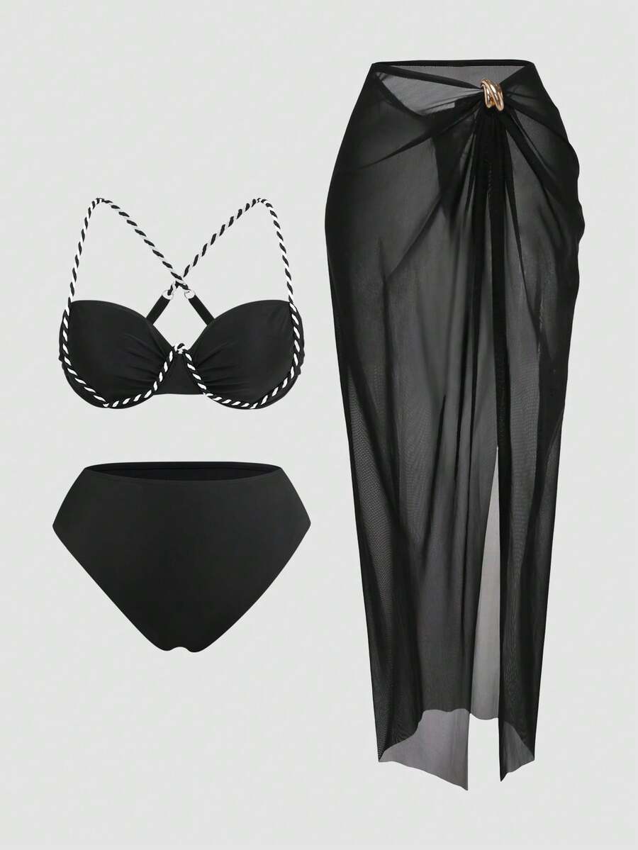 Swim Oasis Set Pakaian Renang Bikini Pantai Musim Panas Seksi Ukuran Plus - Hitam - View 1