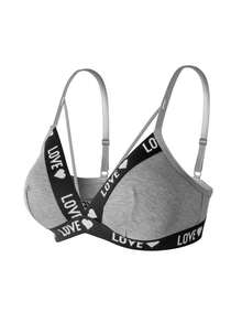 SHEIN European And American Lightweight Sports English Webbing Triangle Cup Women Yoga Sports Bra - Light Grey - View 3